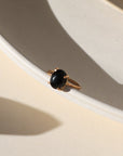 Stella Ring featuring a prong-set Black Agate in a 14k gold fill setting, inspired by the night sky