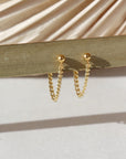 14k gold fill la mer studs placed on a plant leaf.