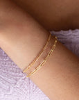 Model wearing 14k gold fill Piper bracelet