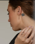 Model wearing 14k gold fill Staple earrings