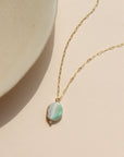 Sea Drift Necklace with unique terra agate gemstone pendant on delicate paperclip chain in gold fill
