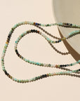 Tidepool Necklace featuring green chrysocolla and blue azurite beads on a delicate chain