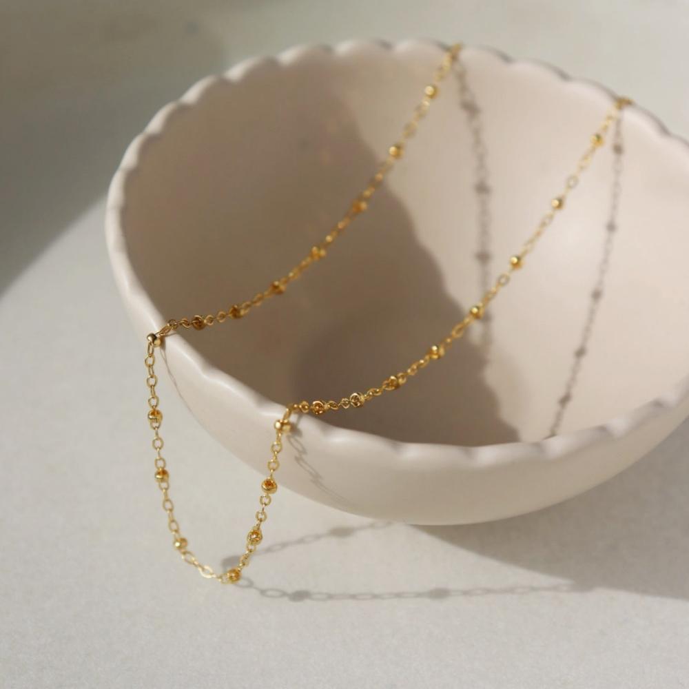 14k gold fill gold beaded delicate chain made by Token Jewelry in Eau Claire, Wisconsin