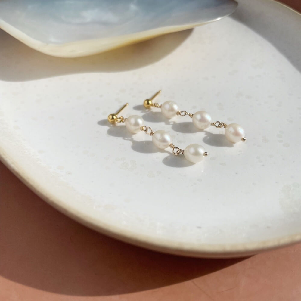 14k gold fill Trillium Pearl Drop Earrings