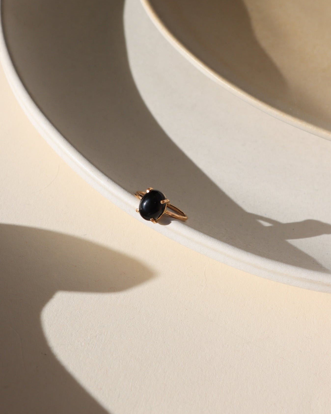 Stella Ring featuring a prong-set Black Agate in a 14k gold fill setting, inspired by the night sky