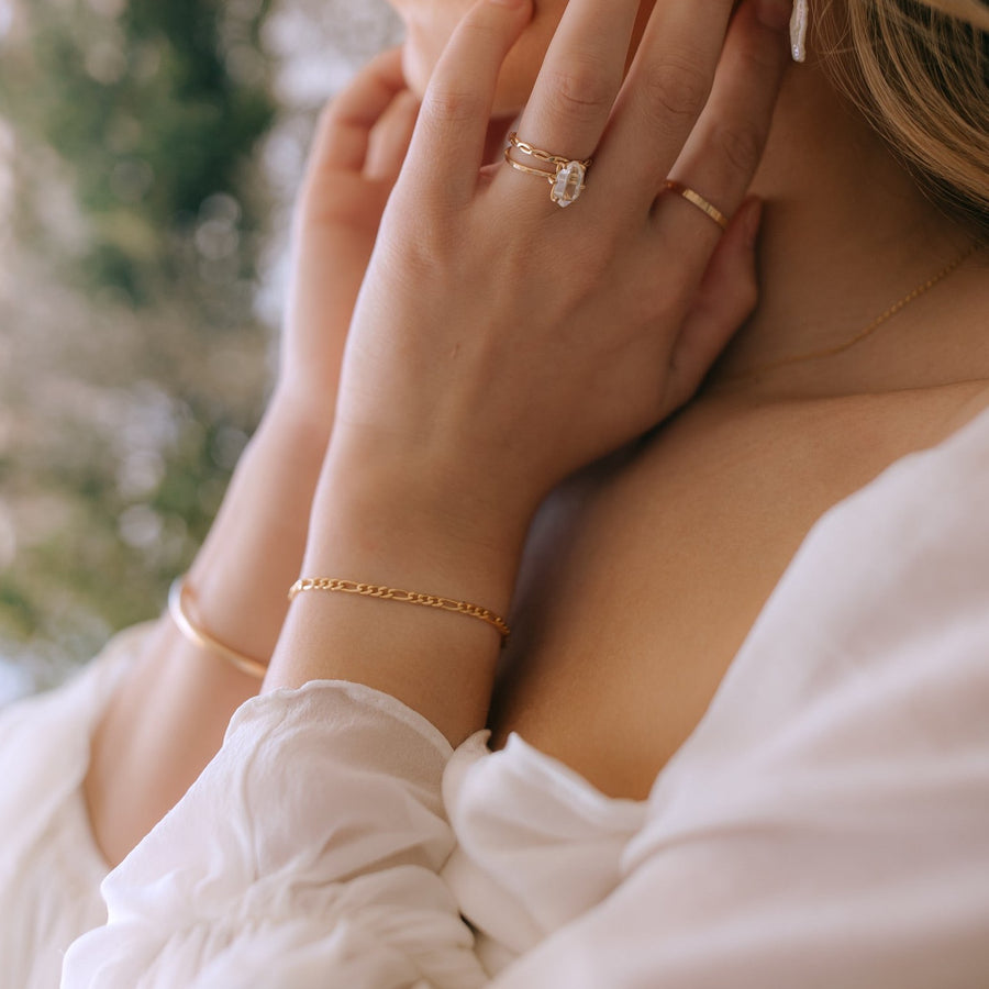 Model wearing 14k gold fill Gigi bracelet.