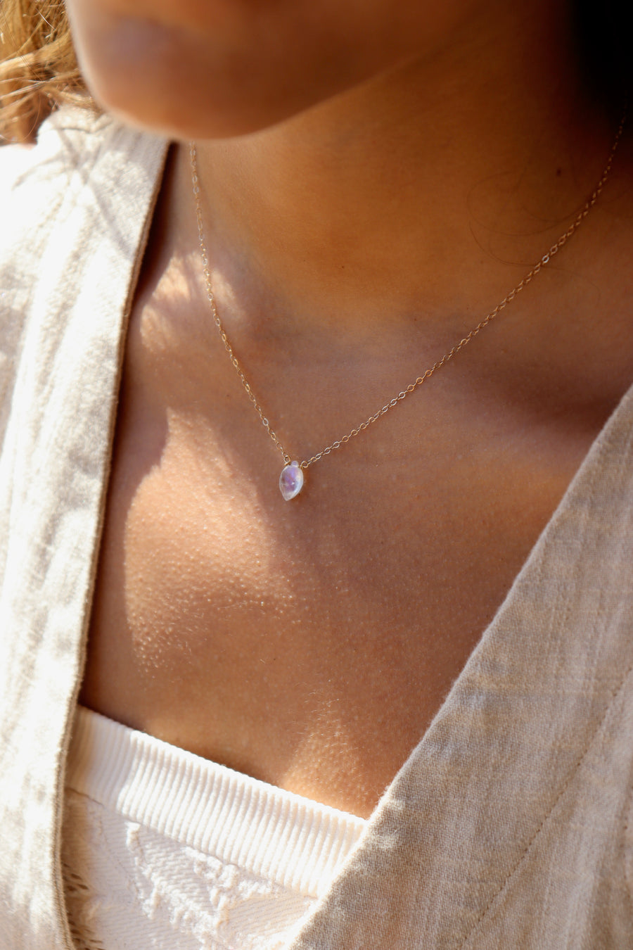 Faceted Moonstone Necklace in 14k Gold