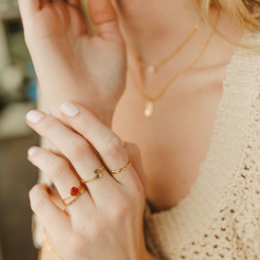 Model wearing 14k gold fill Textured wrap ring - Token Jewelry