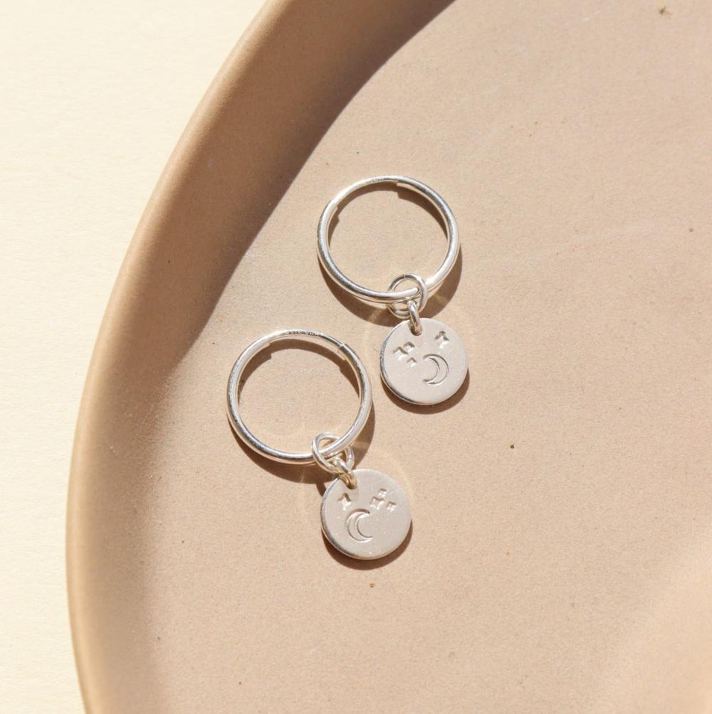 925 Sterling Silver Starry Night Coin Hoops