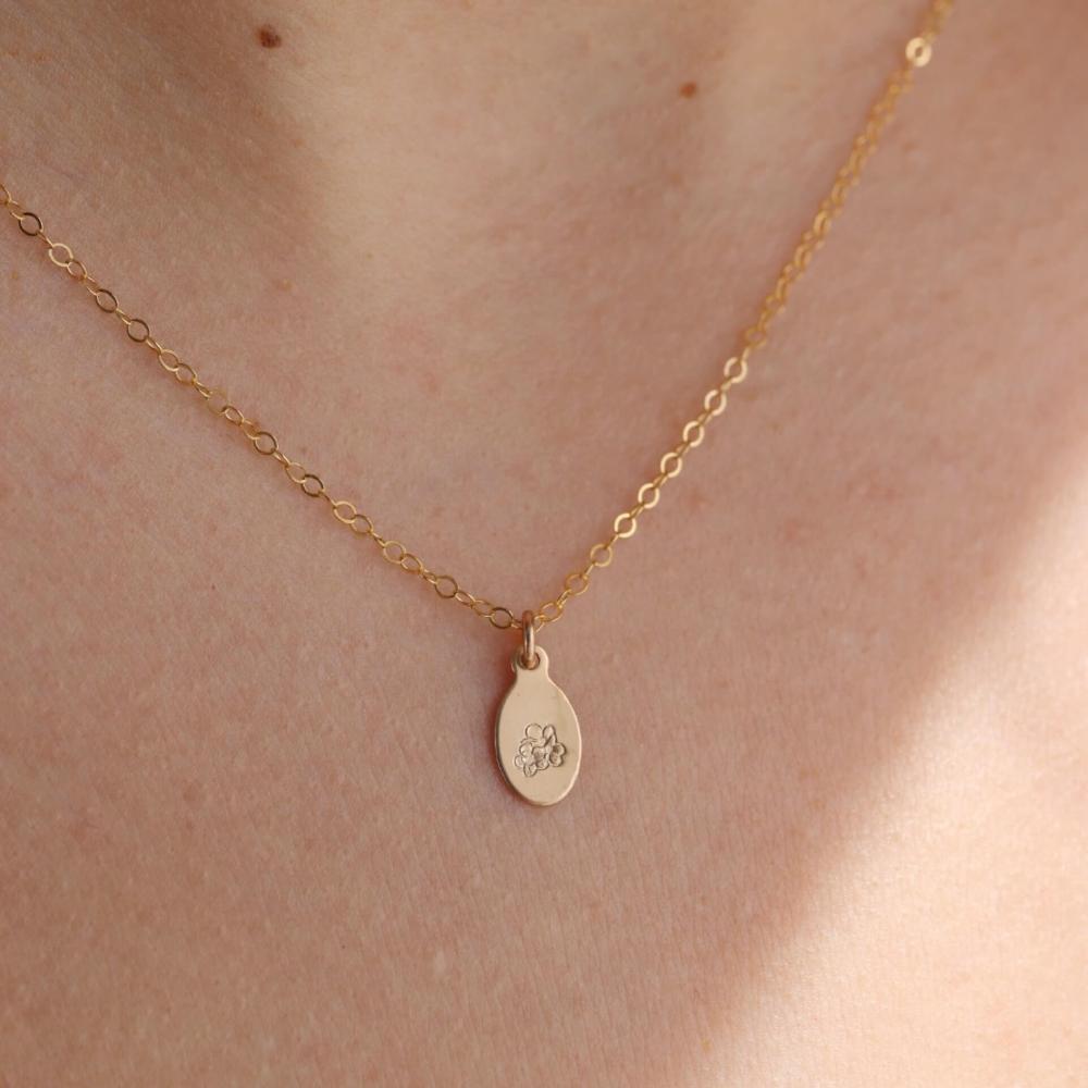 14k gold fill Birth Flower Necklace. Handmade in Eau Claire Wisconsin.