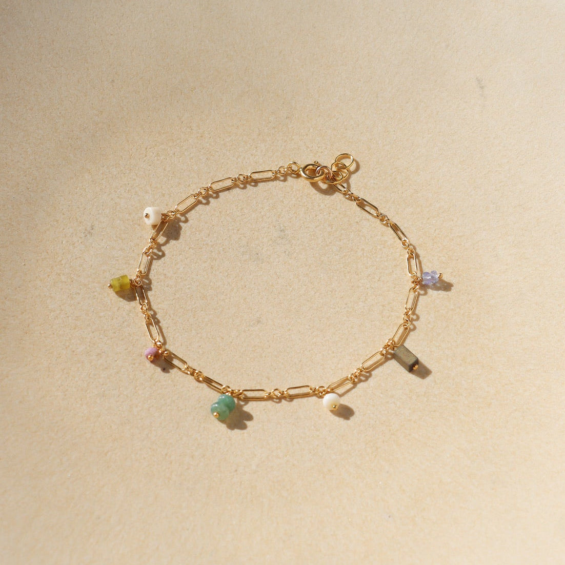 wearing 14k gold fill charm anklet