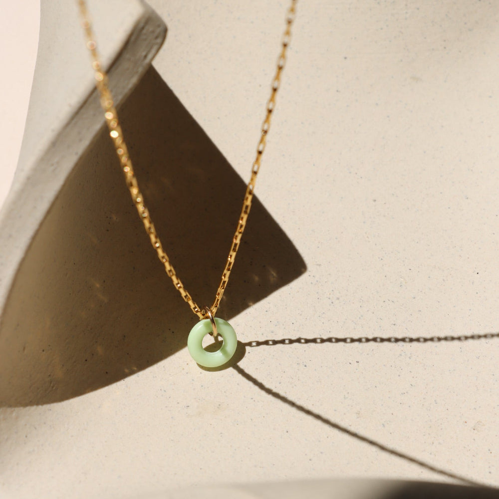 14k gold fill chain necklace with chrysoprase donut pendant