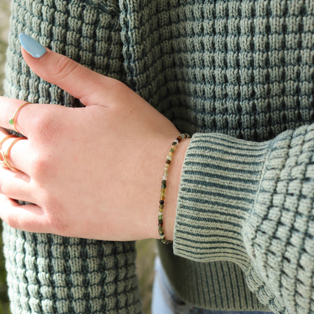 Model wearing the Green Tourmaline Bracelet. 