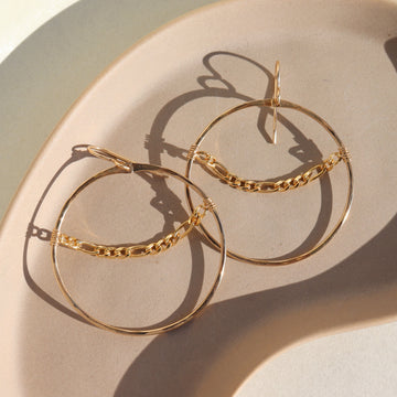 hammered hoops with Gigi chain accent, handmade by Token Jewelry in Eau Claire, Wisconsin