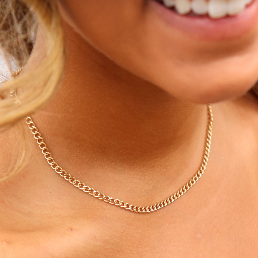 Model wearing 14k gold fill Demi Alexandra chain