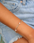 Model wearing 14k gold fill Rosalie Pearl Bracelet