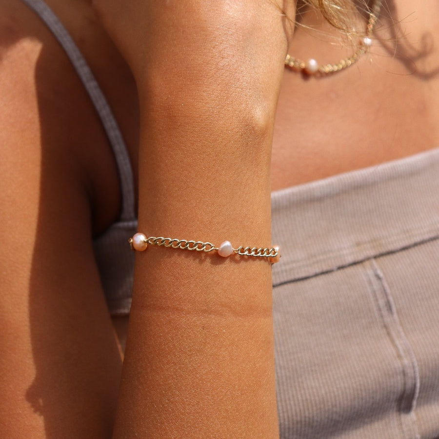 model wearing 14k gold fill Rosalie bracelet