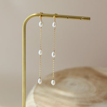 Floating Pearl Earrings. Wedding Jewelry. Classic and Modern. Sterling Silver or 14k Gold Fill. Token Jewelry, handmade, hypoallergenic and waterproof.