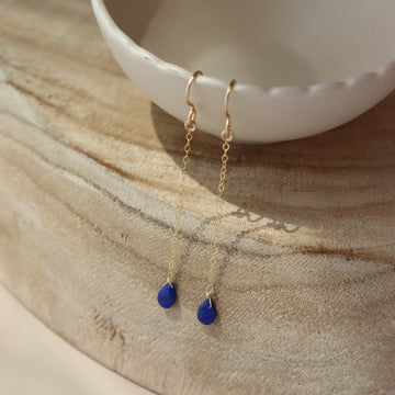 Lapis Gemstone Drops - Token Jewelry hypoallergenic, safe for sensitive ears, 14k gold fill, gold hoops, women's fashion, accessory, jewelry, handmade jewelry, Wisconsin, eau Claire 