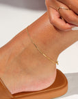 Model wearing 14k gold fill Sailor anklet