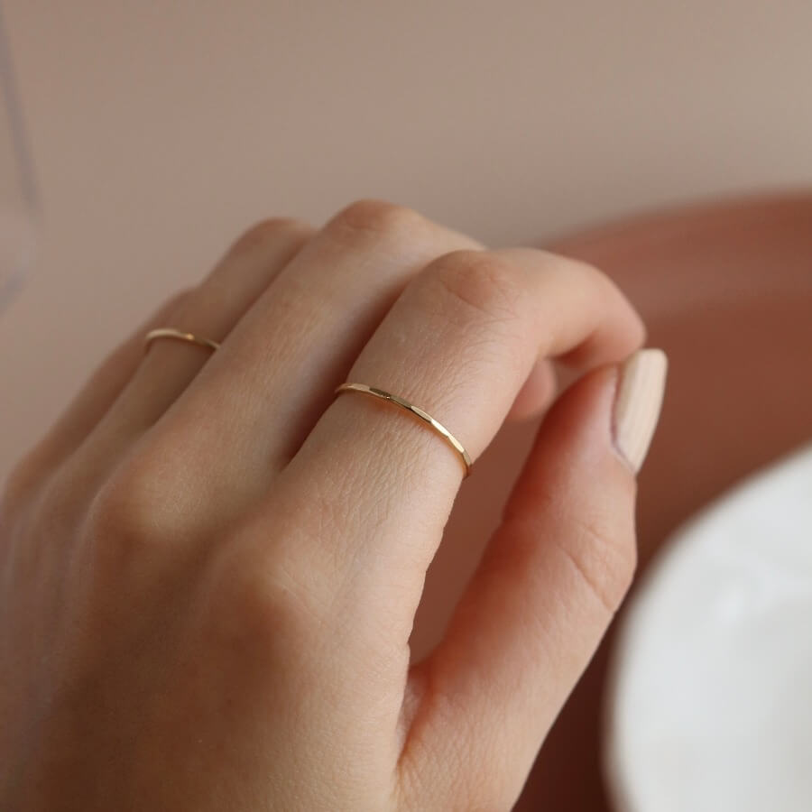smooth, polished look or hand hammered version, 14k solid gold ring, stacking ring, simple band, simple 14k gold band, token jewelry, handmade jewelry