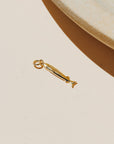 Small gold sardine fish charm with detailed texture and polished finish.