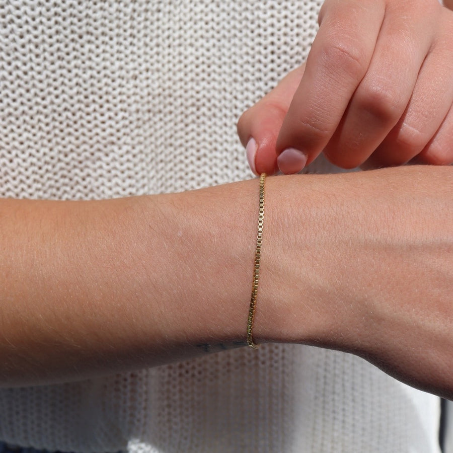 Model wearing 14k gold fill Delaney Bracelet