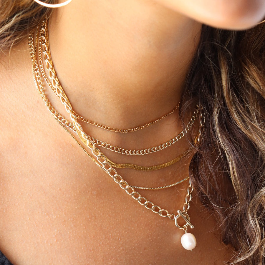 Model wearing 14k gold fill Demi Alexandra chain 