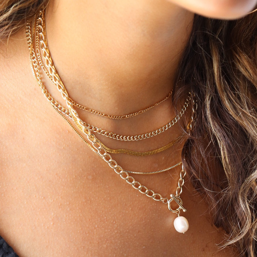 14k gold fill Luxe Herringbone chain paired with other 14k gold fill chains