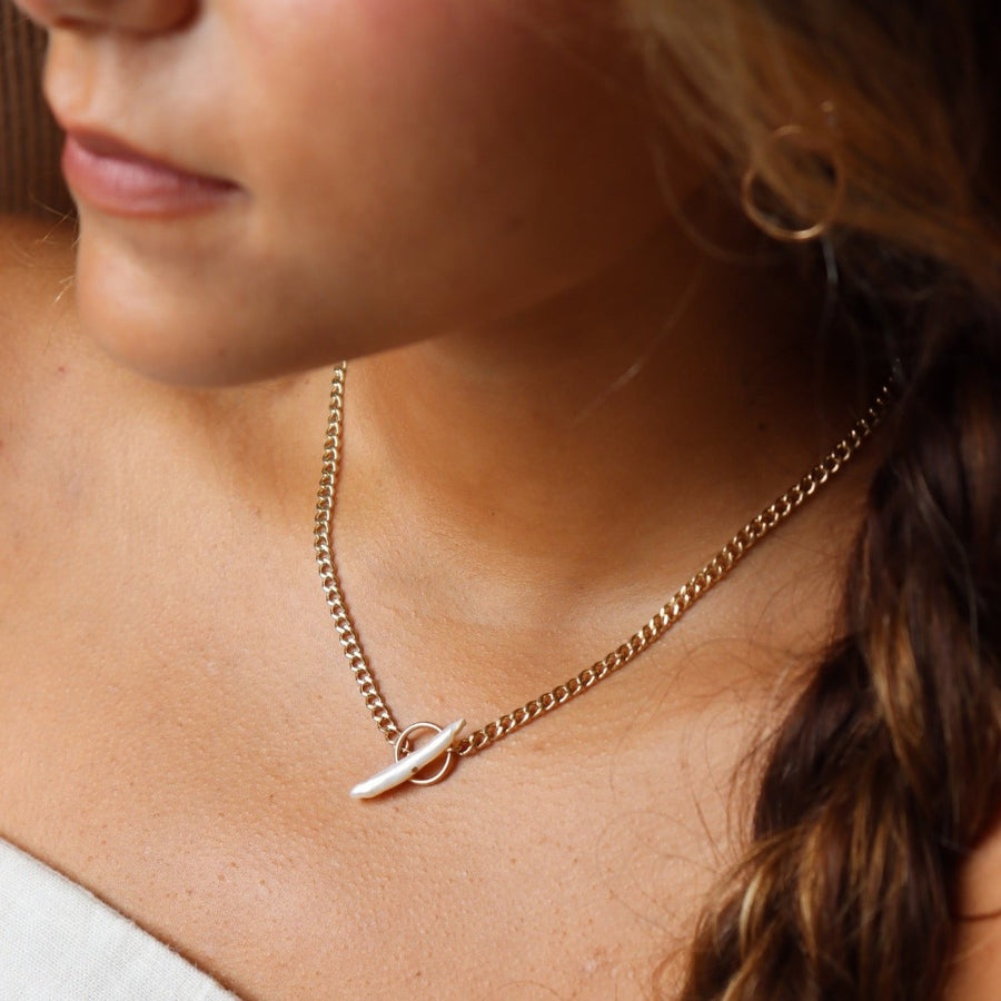 Model wearing 14k gold fill Necklace