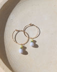 14k gold fill hammered hoop earrings with blue lace agate & lemon jade beads