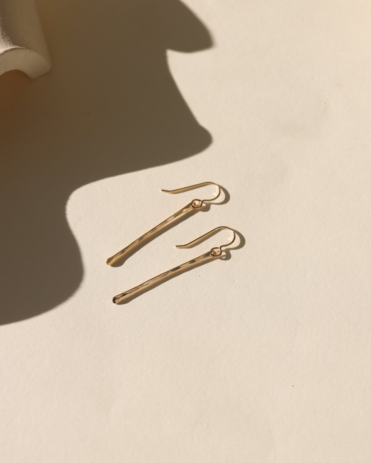 Handcrafted matchstick earrings in 14k gold fill or sterling silver, sleek and minimal with subtle texture, modern design perfect for layering or wearing alone.