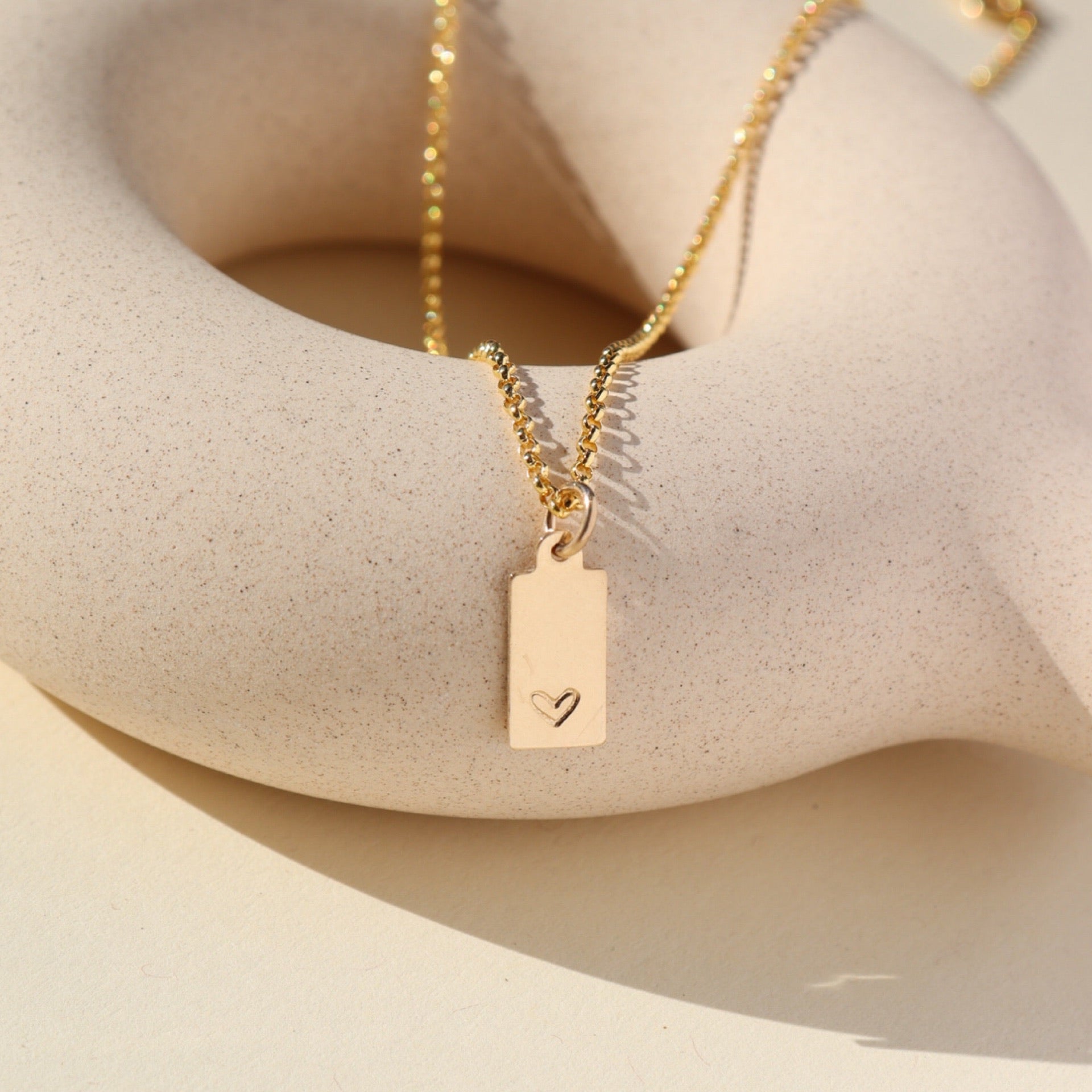 14k gold fill Mini Tag Necklace with Heart
