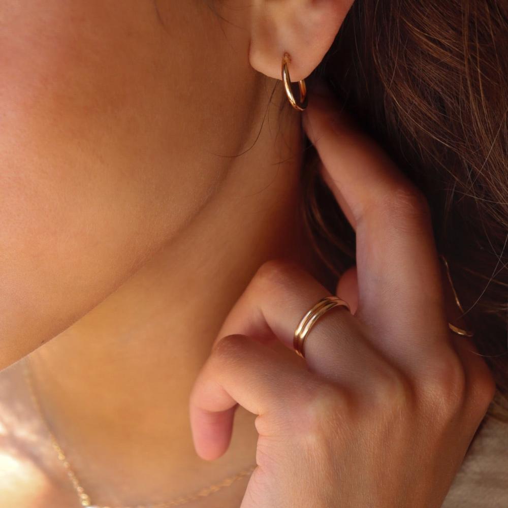 Model Wearing 14k Gold Circle Ring