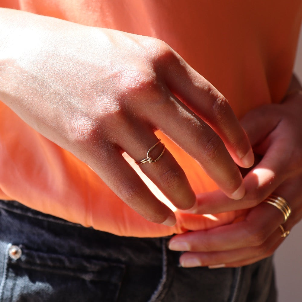 Model wearing 14k gold fill Barrel Ring