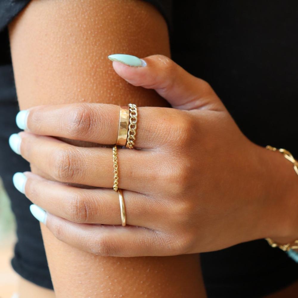 Model wearing 14k gold fill Cigar Band