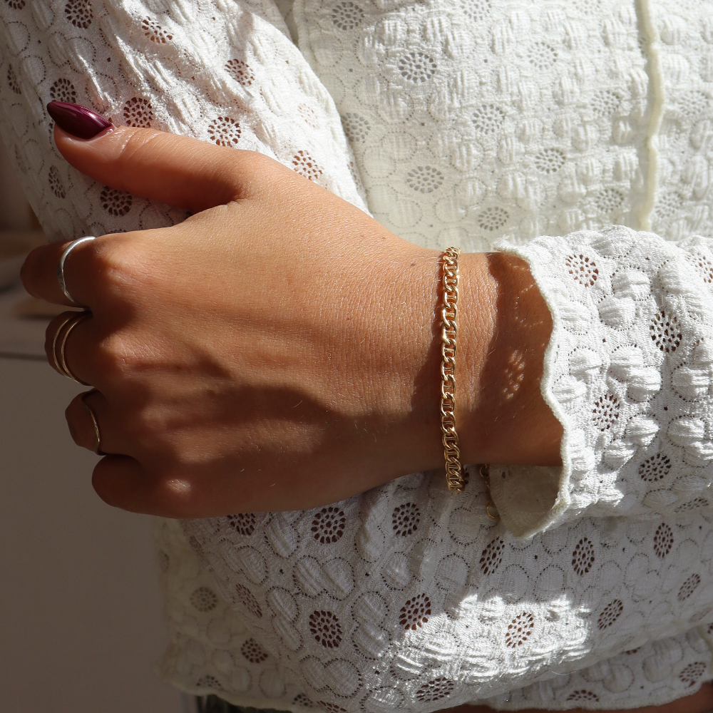 Model wearing 14k gold fill Marina Bracelet