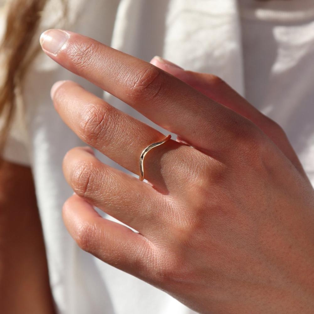 Model wearing 14k gold fill Plunge ring