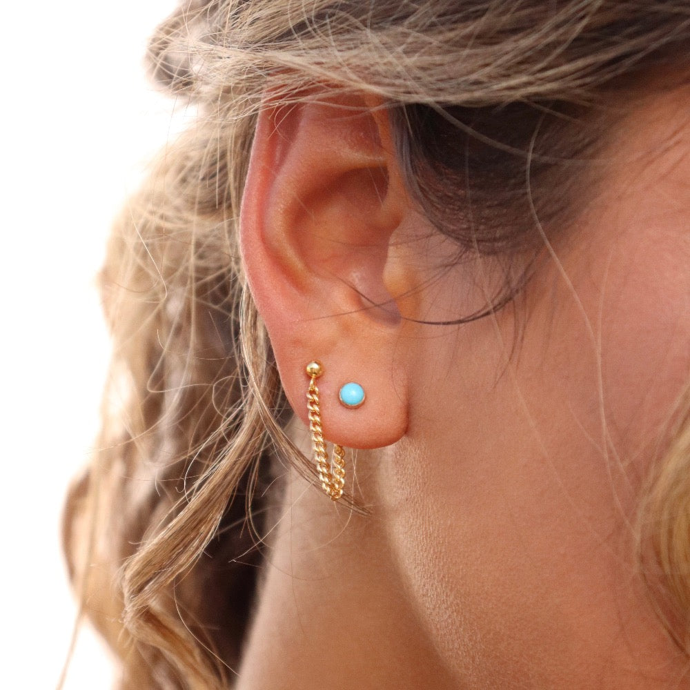 Model wearing 14k gold fill Turquoise studs