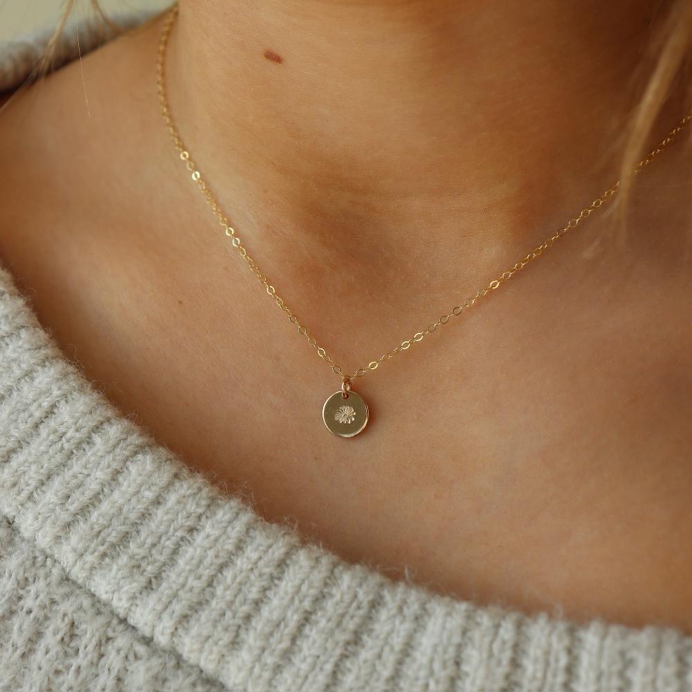 14k gold fill Birth Flower Necklace. Handmade in Eau Claire Wisconsin.