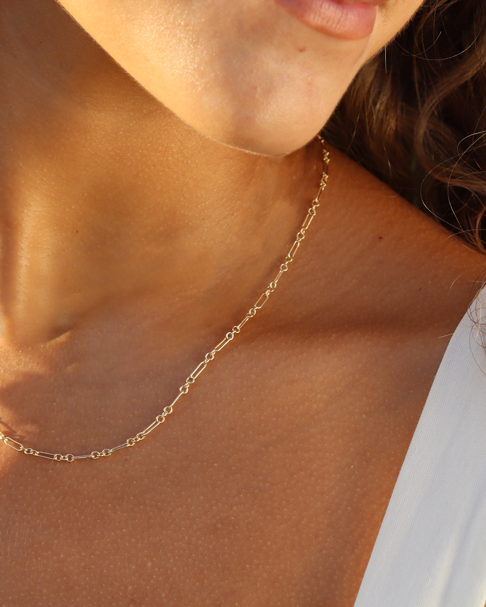 Model wearing 14k gold fill Callie chain