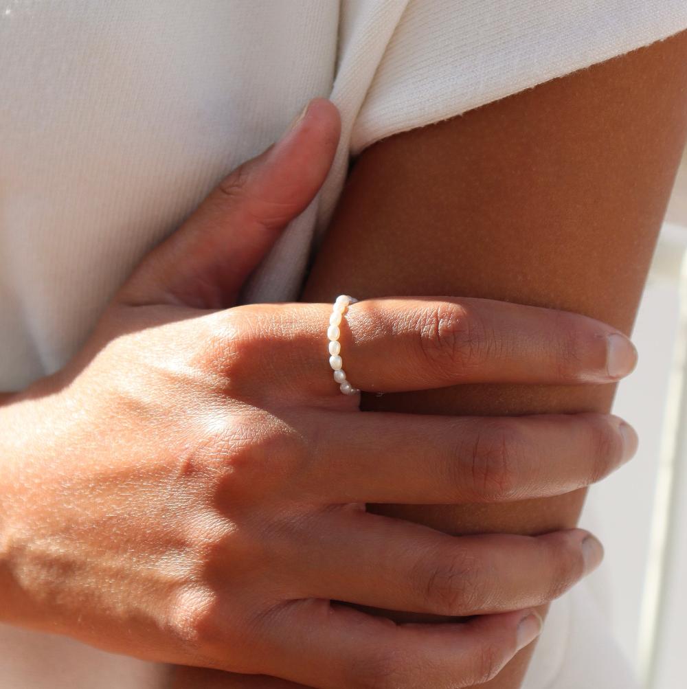 Model wearing Margot Pearl Ring