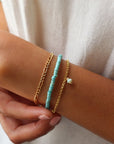 Model wearing 14k gold fill turquoise bracelet