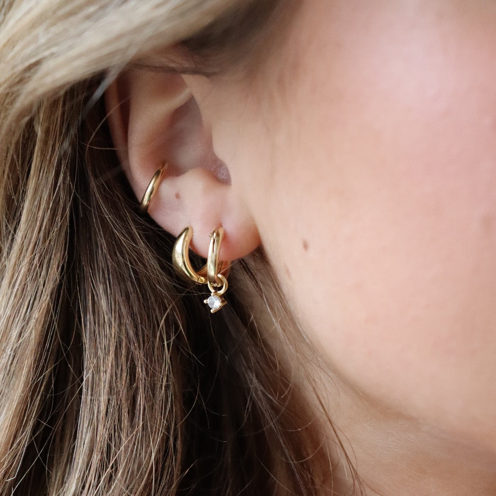 delicate gold fill hoops with dangling cubic zirconium