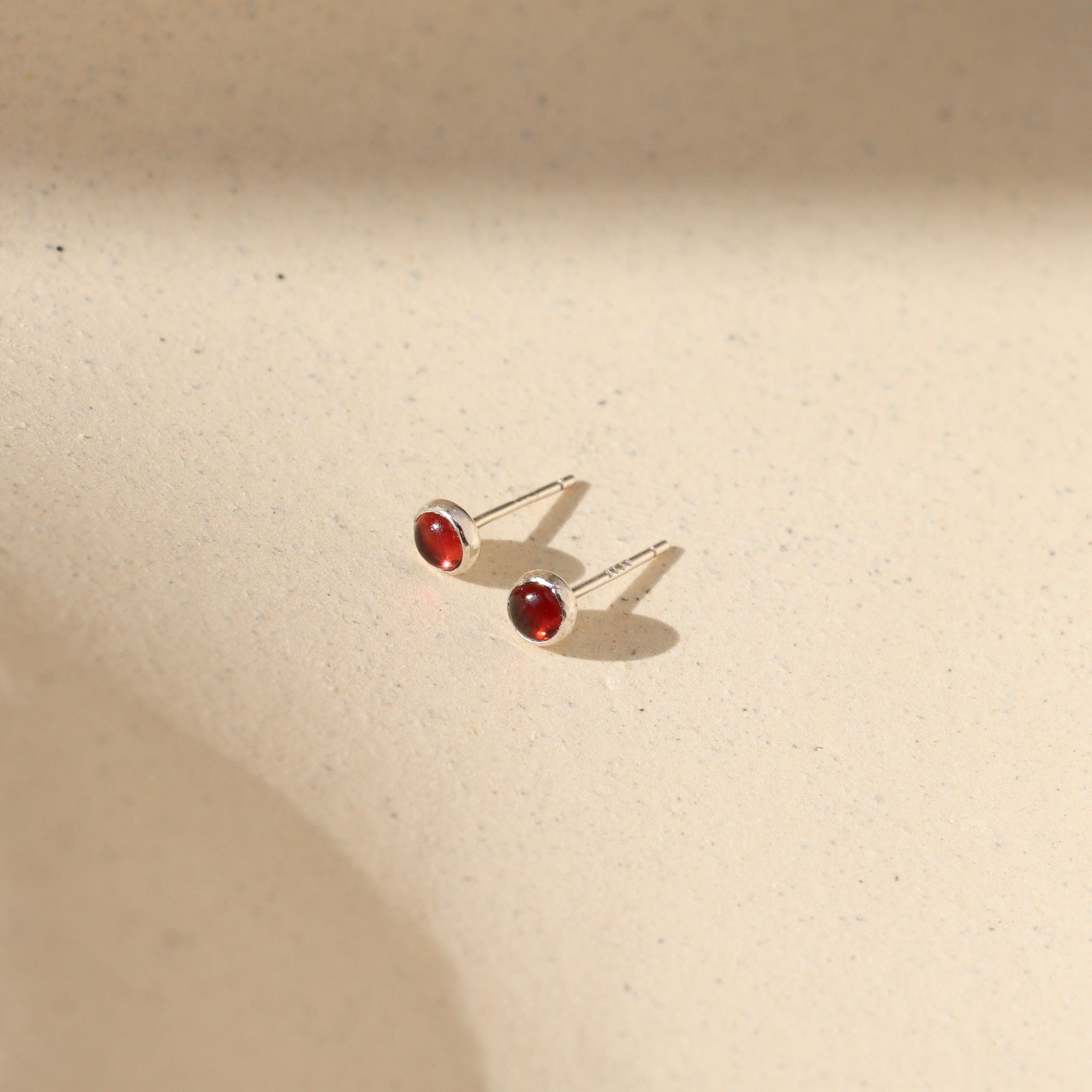 sterling silver bezel set earring with Ruby stones