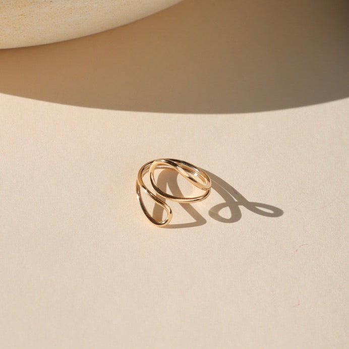14k gold fill shaped ring in the sunlight