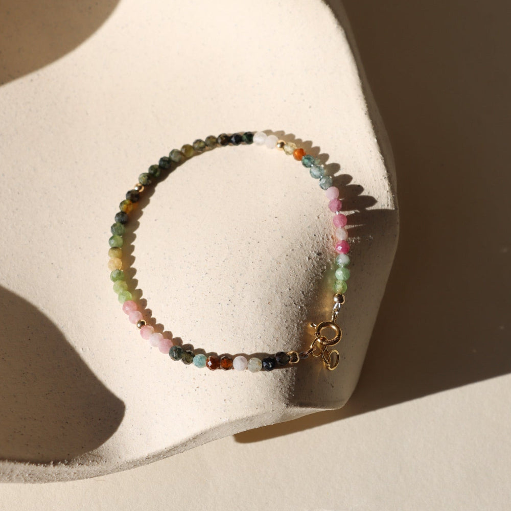 Tourmaline Bracelet — bracelet with mixed colorful tourmaline stones, available in 14K gold fill or sterling silver, lightweight and perfect for layering