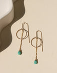 Desert Drop Earrings with turquoise teardrop, hand-forged circle, and delicate box chain—your go-to summer earrings.