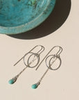 Desert Drop Earrings with turquoise teardrop, hand-forged circle, and delicate box chain—your go-to summer earrings.