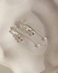 925 sterling silver Alex Chain Stud post with a la mer back drop meet on the end with a pearl on the end.